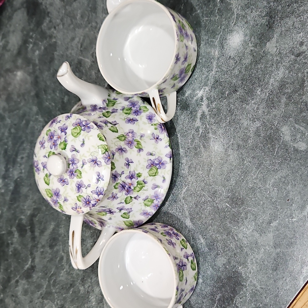 Handpainted Vintage Collectible China Floral Teapot, Cup and  Creamer Set